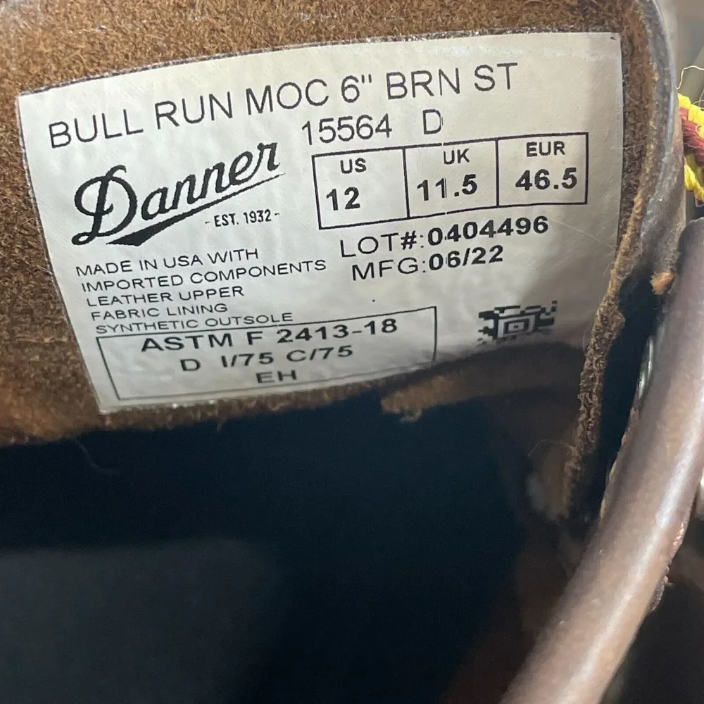 Danner Bull Run Moc Toe 6’ Inch Brown Steel Toe Men’s Size 12 Brown Work Boot - Picture 7 of 10